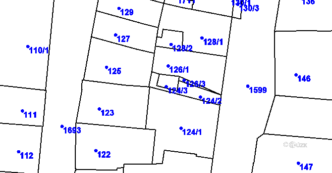 Parcela st. 124/3 v KÚ Hronov, Katastrální mapa