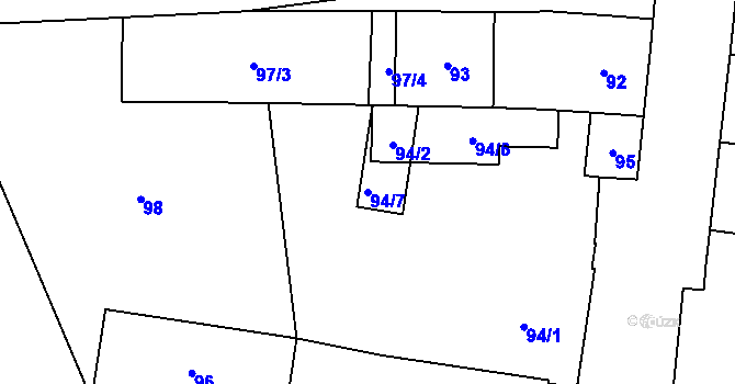 Parcela st. 94/7 v KÚ Hronov, Katastrální mapa