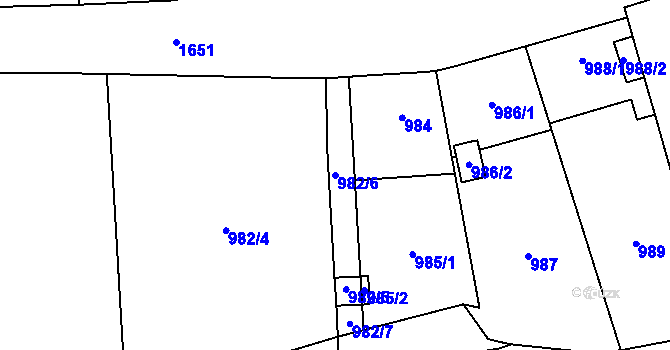 Parcela st. 982/6 v KÚ Hronov, Katastrální mapa