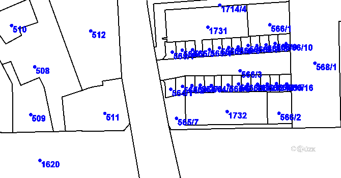 Parcela st. 564/1 v KÚ Hronov, Katastrální mapa