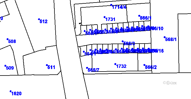 Parcela st. 564/3 v KÚ Hronov, Katastrální mapa