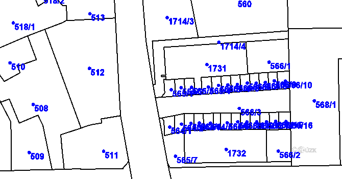 Parcela st. 565/1 v KÚ Hronov, Katastrální mapa
