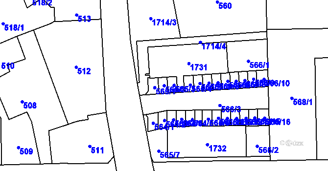 Parcela st. 565/2 v KÚ Hronov, Katastrální mapa