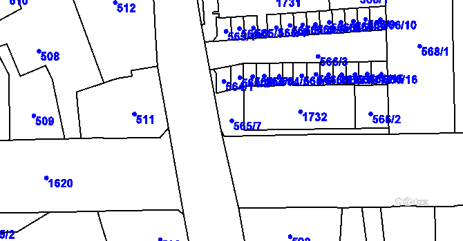 Parcela st. 565/7 v KÚ Hronov, Katastrální mapa