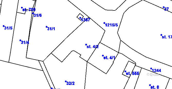 Parcela st. 4/2 v KÚ Zbečník, Katastrální mapa