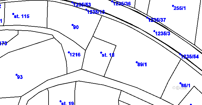 Parcela st. 18 v KÚ Zbečník, Katastrální mapa