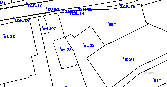 Parcela st. 22 v KÚ Zbečník, Katastrální mapa