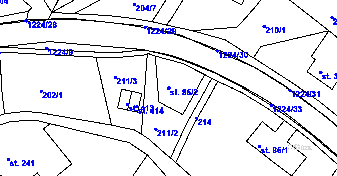 Parcela st. 85/2 v KÚ Zbečník, Katastrální mapa