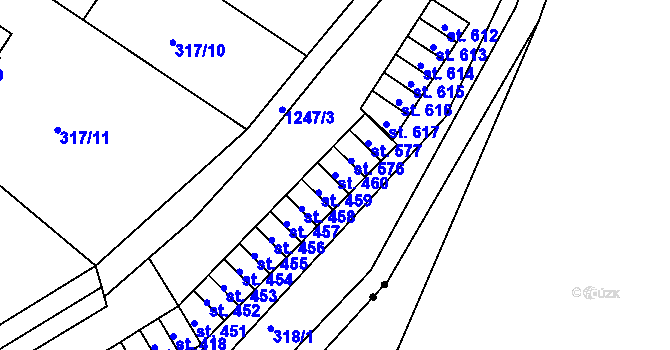 Parcela st. 460 v KÚ Zbečník, Katastrální mapa