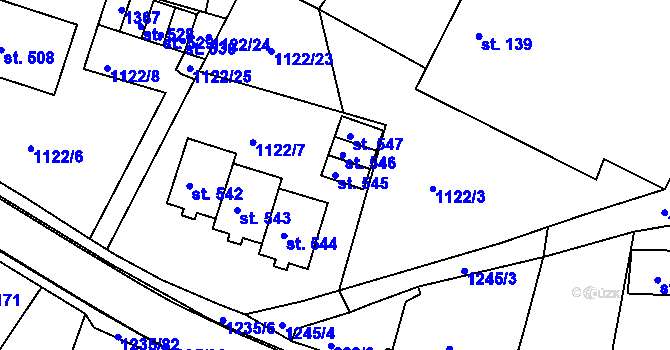Parcela st. 545 v KÚ Zbečník, Katastrální mapa