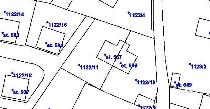 Parcela st. 567 v KÚ Zbečník, Katastrální mapa