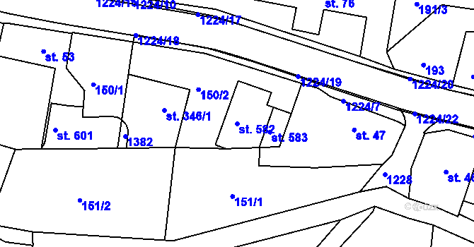 Parcela st. 582 v KÚ Zbečník, Katastrální mapa