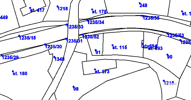 Parcela st. 91 v KÚ Zbečník, Katastrální mapa