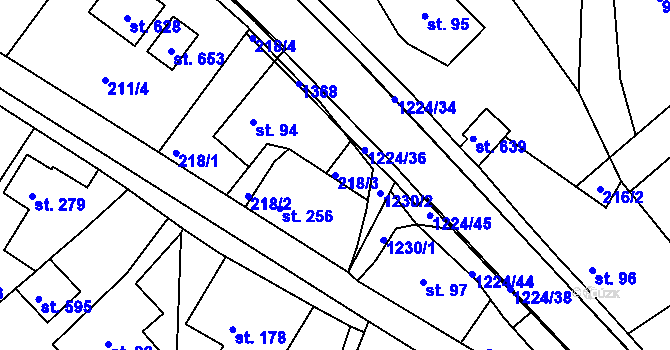 Parcela st. 218/3 v KÚ Zbečník, Katastrální mapa