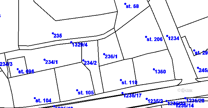 Parcela st. 236/1 v KÚ Zbečník, Katastrální mapa