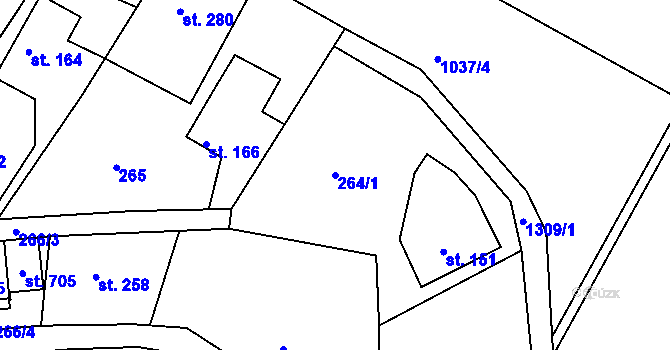 Parcela st. 264/1 v KÚ Zbečník, Katastrální mapa
