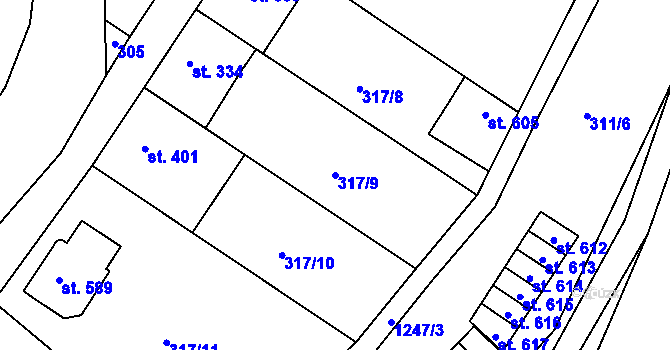 Parcela st. 317/9 v KÚ Zbečník, Katastrální mapa