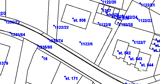 Parcela st. 1122/6 v KÚ Zbečník, Katastrální mapa