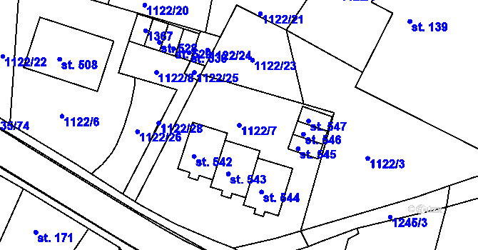 Parcela st. 1122/7 v KÚ Zbečník, Katastrální mapa