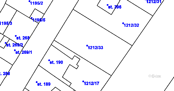 Parcela st. 1212/33 v KÚ Zbečník, Katastrální mapa