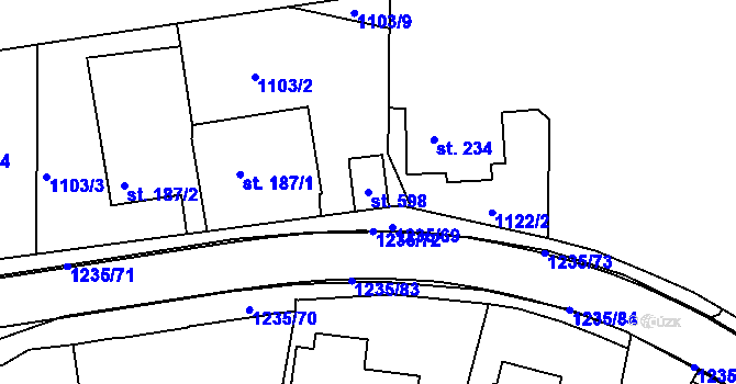 Parcela st. 598 v KÚ Zbečník, Katastrální mapa