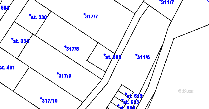 Parcela st. 605 v KÚ Zbečník, Katastrální mapa