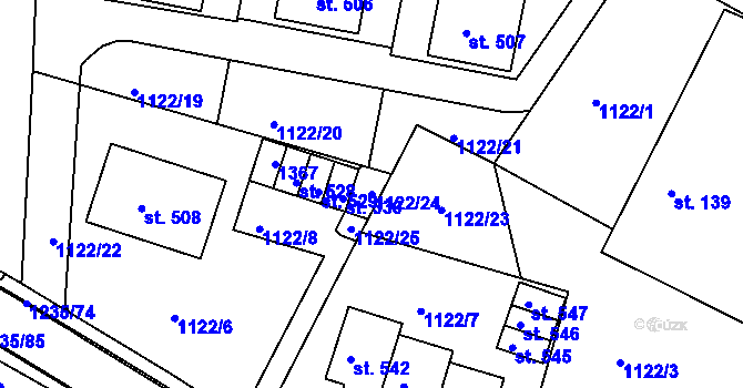 Parcela st. 1122/24 v KÚ Zbečník, Katastrální mapa