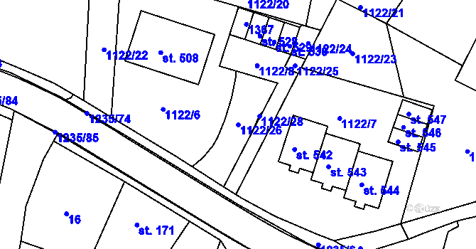 Parcela st. 1122/26 v KÚ Zbečník, Katastrální mapa