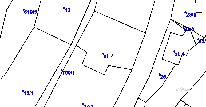 Parcela st. 4 v KÚ Velký Dřevíč, Katastrální mapa