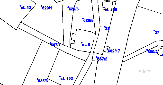 Parcela st. 9 v KÚ Velký Dřevíč, Katastrální mapa