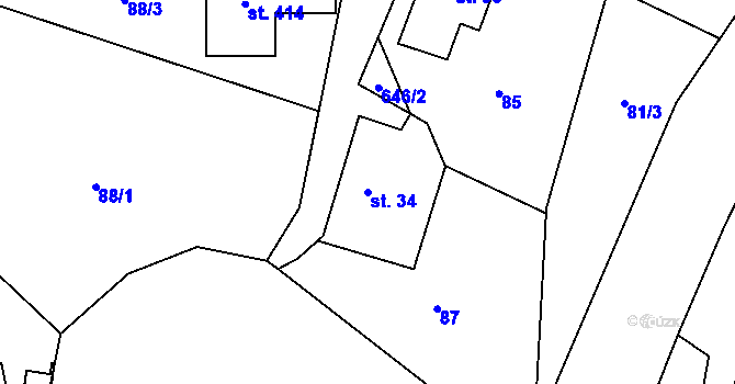 Parcela st. 34 v KÚ Velký Dřevíč, Katastrální mapa