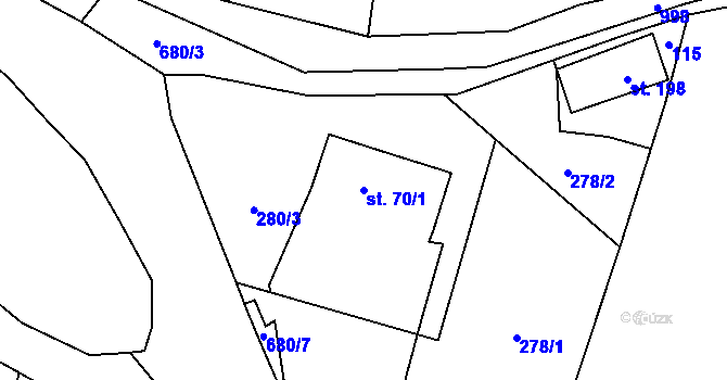 Parcela st. 70/1 v KÚ Velký Dřevíč, Katastrální mapa