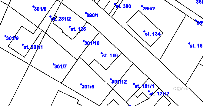 Parcela st. 116 v KÚ Velký Dřevíč, Katastrální mapa