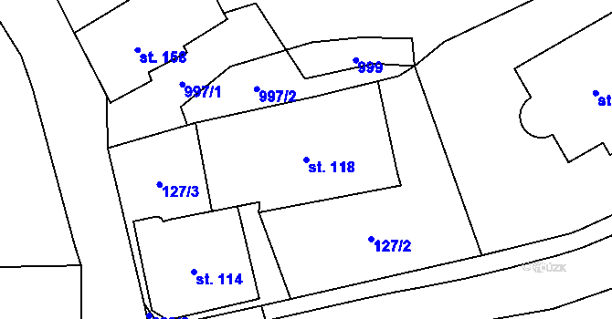 Parcela st. 118 v KÚ Velký Dřevíč, Katastrální mapa