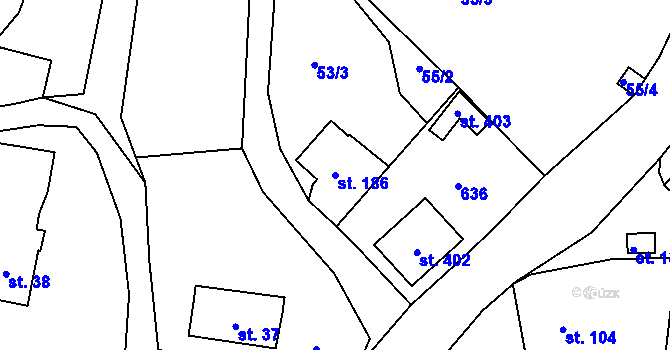 Parcela st. 186 v KÚ Velký Dřevíč, Katastrální mapa