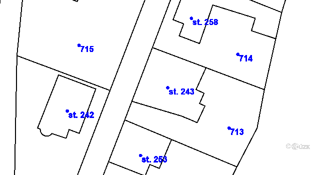 Parcela st. 243 v KÚ Velký Dřevíč, Katastrální mapa