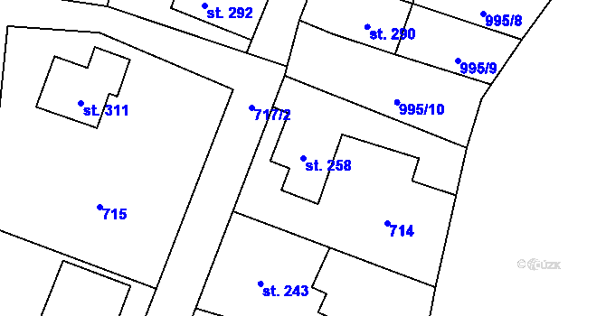Parcela st. 258 v KÚ Velký Dřevíč, Katastrální mapa