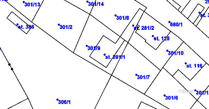 Parcela st. 281/1 v KÚ Velký Dřevíč, Katastrální mapa