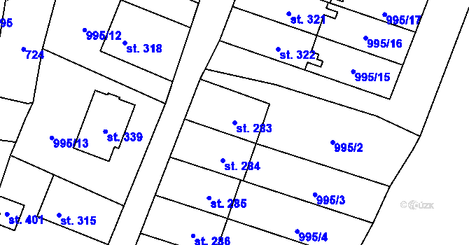 Parcela st. 283 v KÚ Velký Dřevíč, Katastrální mapa