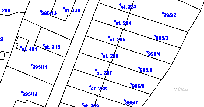 Parcela st. 286 v KÚ Velký Dřevíč, Katastrální mapa