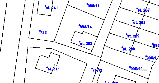 Parcela st. 292 v KÚ Velký Dřevíč, Katastrální mapa
