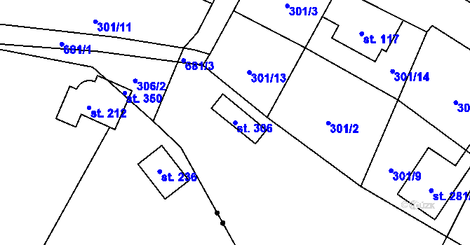 Parcela st. 306 v KÚ Velký Dřevíč, Katastrální mapa