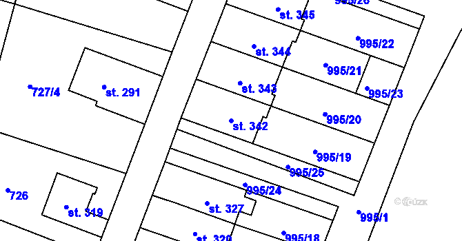 Parcela st. 342 v KÚ Velký Dřevíč, Katastrální mapa