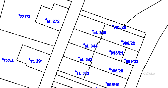 Parcela st. 344 v KÚ Velký Dřevíč, Katastrální mapa