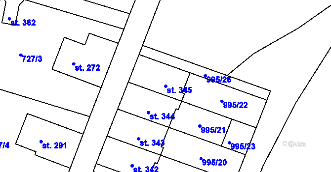 Parcela st. 345 v KÚ Velký Dřevíč, Katastrální mapa