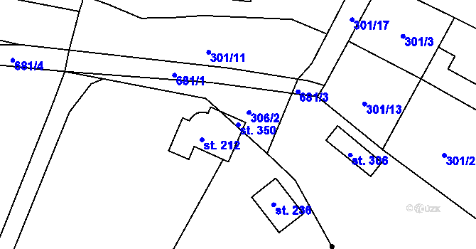 Parcela st. 350 v KÚ Velký Dřevíč, Katastrální mapa