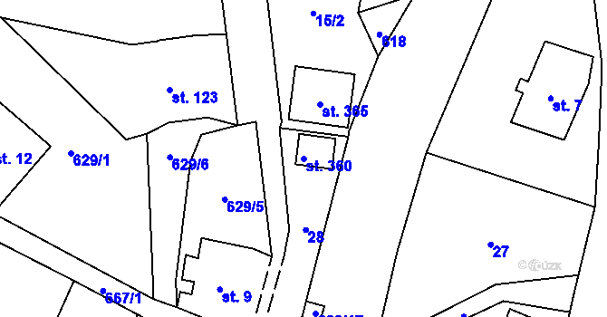 Parcela st. 360 v KÚ Velký Dřevíč, Katastrální mapa