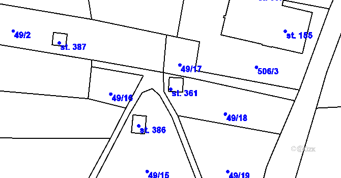 Parcela st. 361 v KÚ Velký Dřevíč, Katastrální mapa