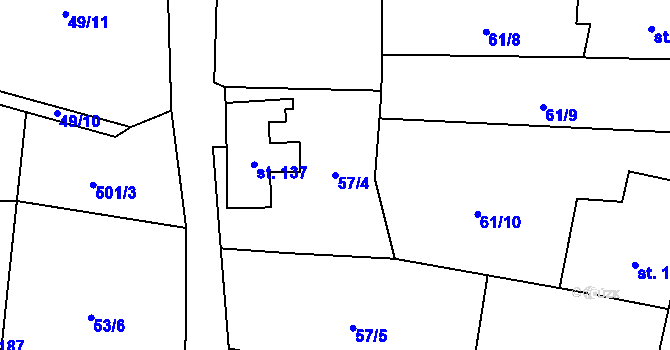 Parcela st. 57/4 v KÚ Velký Dřevíč, Katastrální mapa