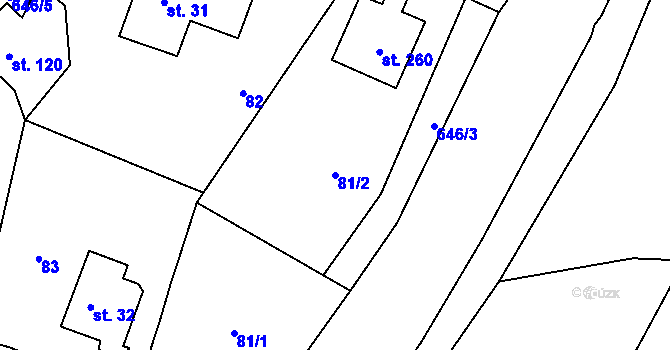 Parcela st. 81/2 v KÚ Velký Dřevíč, Katastrální mapa